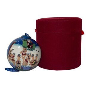 Avante Christmas Tree Ornament Hand Paint Blown Glass Reindeer Santa Holiday